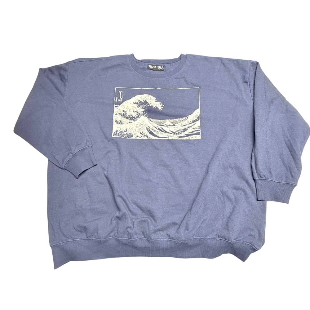 Torrid Navy Blue Great Wave Graphic Fleece Pullover Sweater